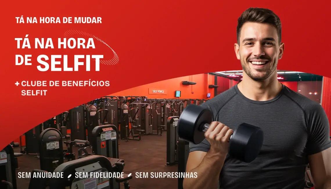 Academia Selfit - Banner promocional da Selfit com musculação, ginástica e planos acessíveis